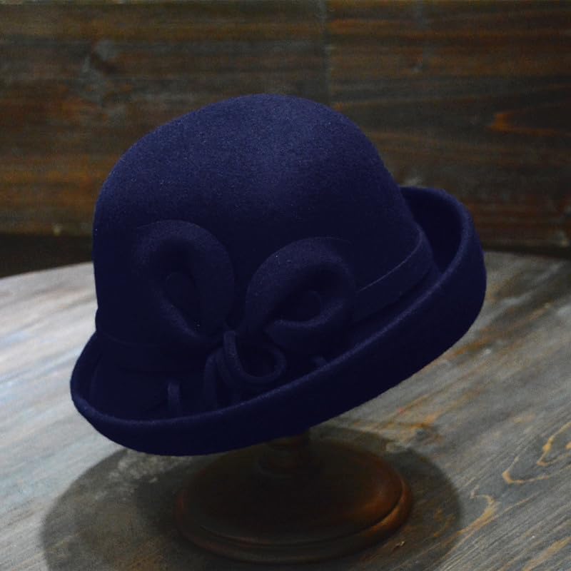 ORIDOOR Women Vintage Wool Felt Flowers Bucket Cloche Bowler Hat Church Wedding Dress Fascinator Hat Winter Felt Fedoras - Image 4